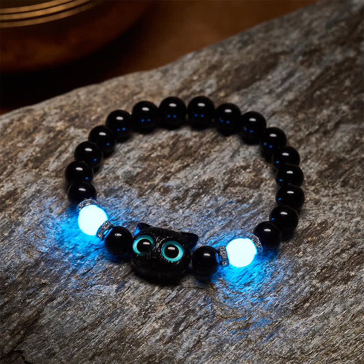 Buddha Stones Zwarte obsidiaan Armband met schattige grote ogen en kralen ter bescherming van een kat - image 19