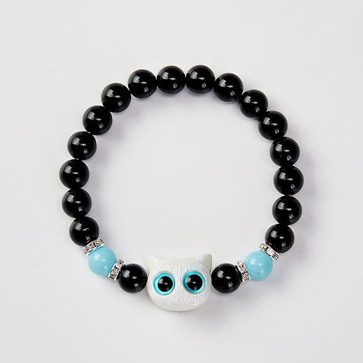 Buddha Stones Zwarte obsidiaan Armband met schattige grote ogen en kralen ter bescherming van een kat - image 11
