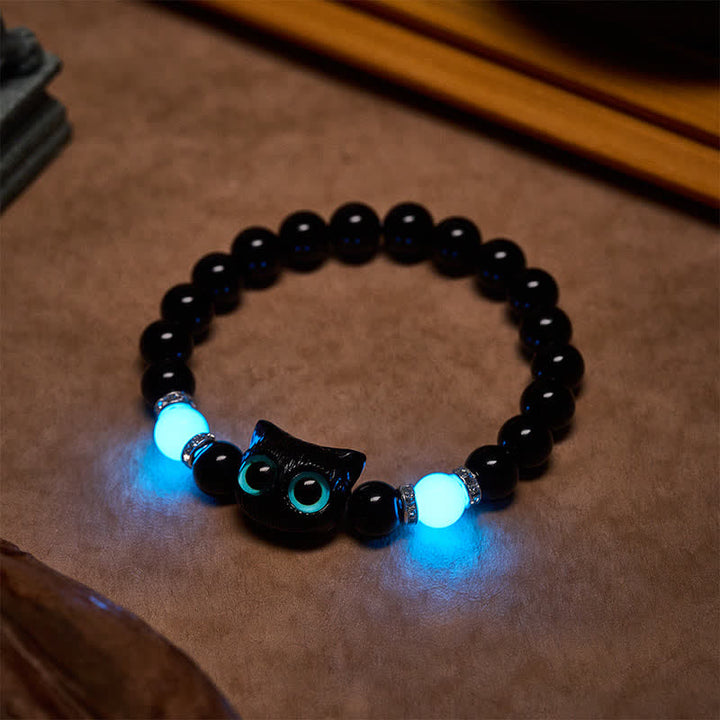 Buddha Stones Zwarte obsidiaan Armband met schattige grote ogen en kralen ter bescherming van een kat - image 16