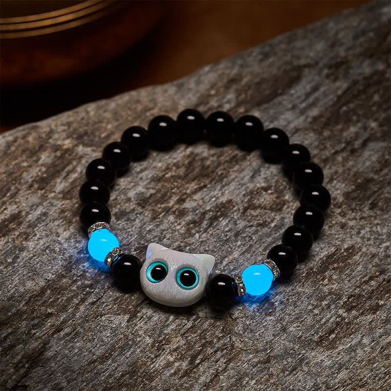 Buddha Stones Zwarte obsidiaan Armband met schattige grote ogen en kralen ter bescherming van een kat - image 9