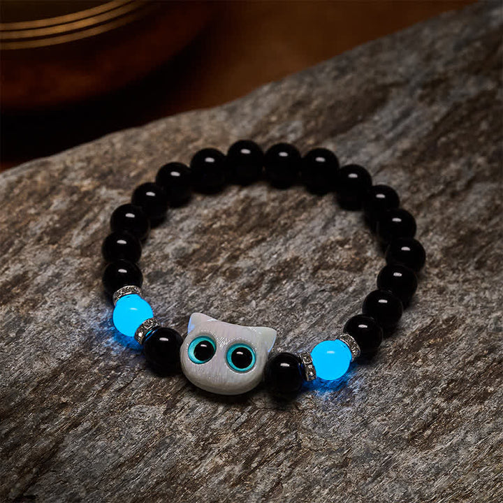Buddha Stones Zwarte obsidiaan Armband met schattige grote ogen en kralen ter bescherming van een kat - image 9