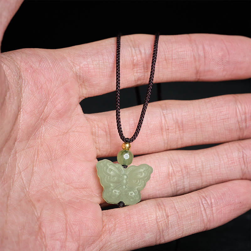 Buddha Stones Xiuyan Jade Vlinder Transformatie Handgesneden Hanger Ketting - image 7