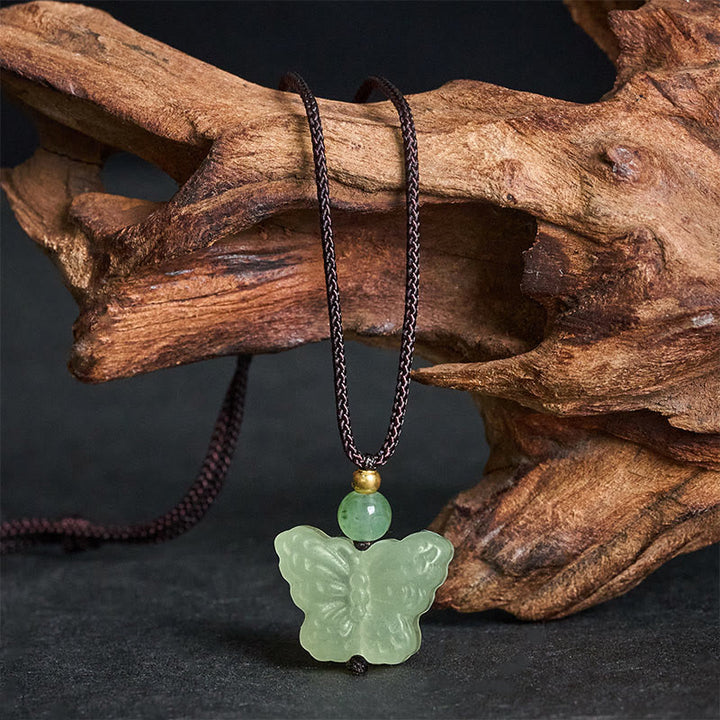 Buddha Stones Xiuyan Jade Vlinder Transformatie Handgesneden Hanger Ketting - image 1