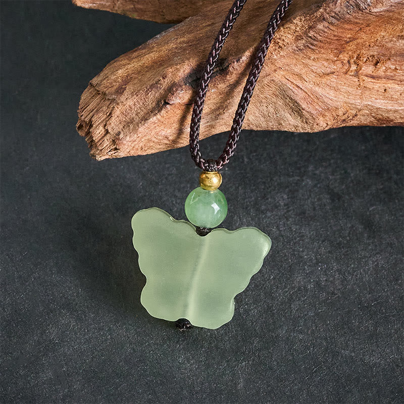 Buddha Stones Xiuyan Jade Vlinder Transformatie Handgesneden Hanger Ketting - image 4