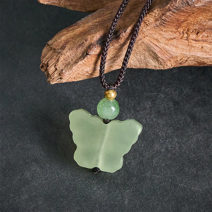Buddha Stones Xiuyan Jade Vlinder Transformatie Handgesneden Hanger Ketting - image 4