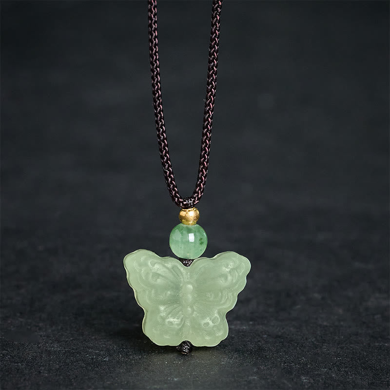 Buddha Stones Xiuyan Jade Vlinder Transformatie Handgesneden Hanger Ketting - Natuurlijke Xiuyan-jade (kleur kan variëren) - image 0