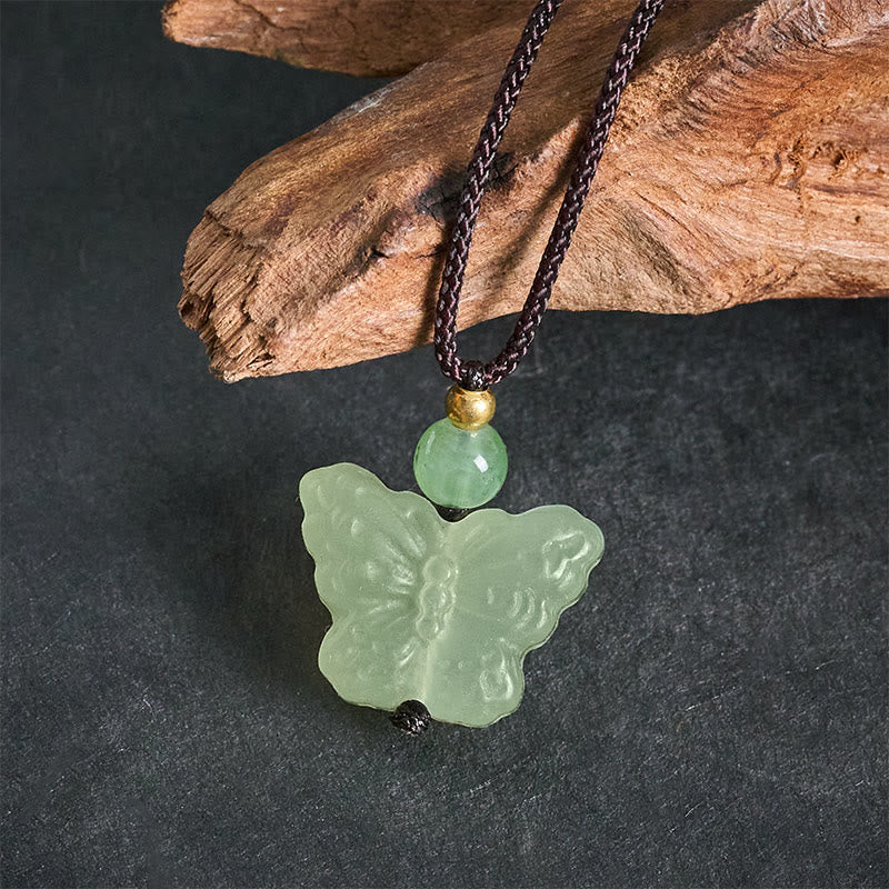 Buddha Stones Xiuyan Jade Vlinder Transformatie Handgesneden Hanger Ketting - image 3