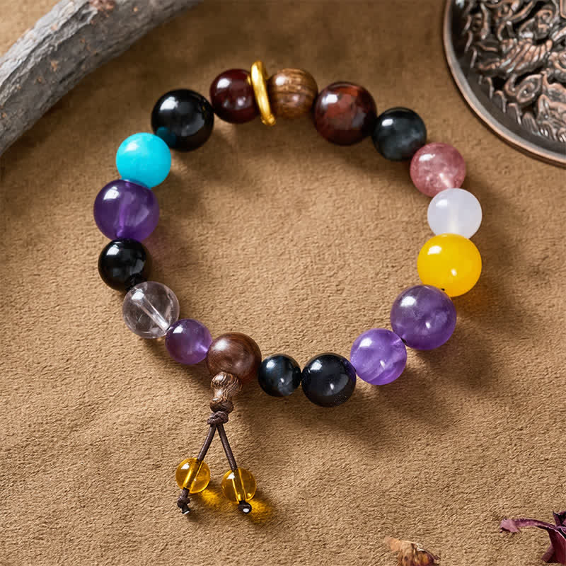 Buddha Stones Tibetaanse Armband met 18 kralen, amethist en tijgeroog. - image 2
