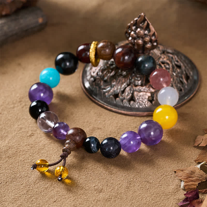 Buddha Stones Tibetaanse Armband met 18 kralen, amethist en tijgeroog. - image 3
