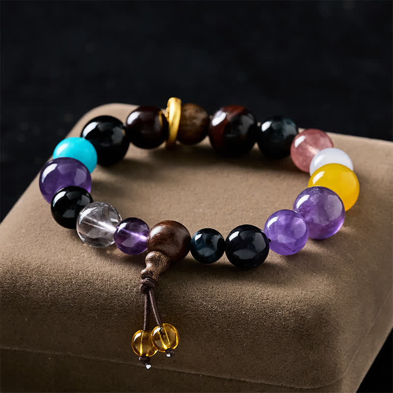 Buddha Stones Tibetaanse Armband met 18 kralen, amethist en tijgeroog. - Amethist (Stressverlichting ♥ Intuïtie) - image 0