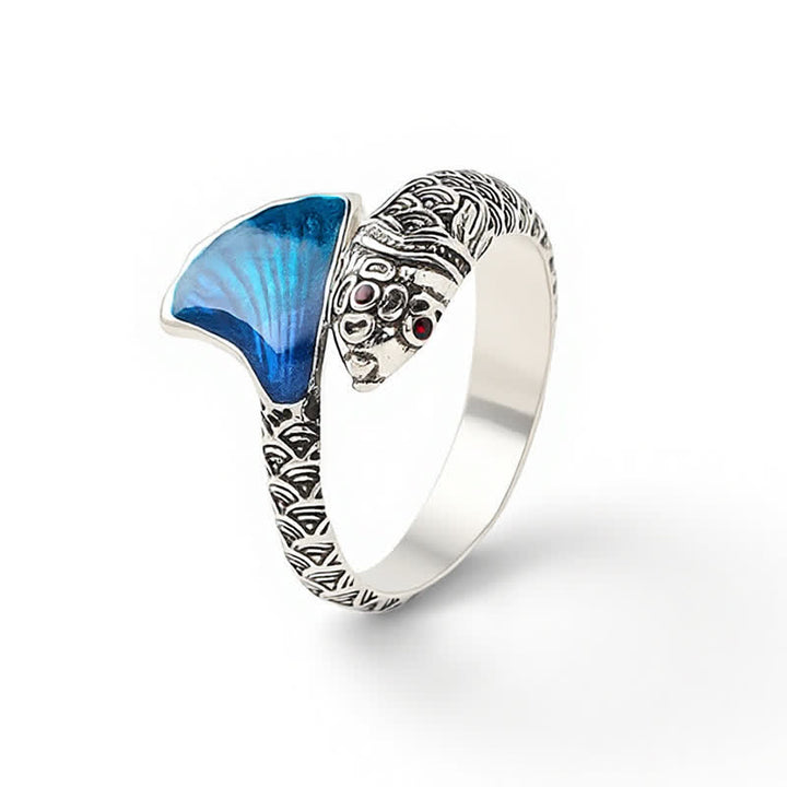 Buddha Stones Vintage Koi Vis Blauw Emaille Verstelbare Succes Ring - image 5
