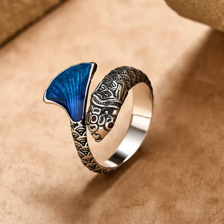 Buddha Stones Vintage Koi Vis Blauw Emaille Verstelbare Succes Ring - Koper - Ongeveer 18,4 mm / US 8 (verstelbaar) - image 0