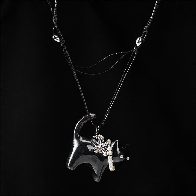 Buddha Stones Hars Zwart Bruine Kat Bloem Parel Kralen Ketting - image 10