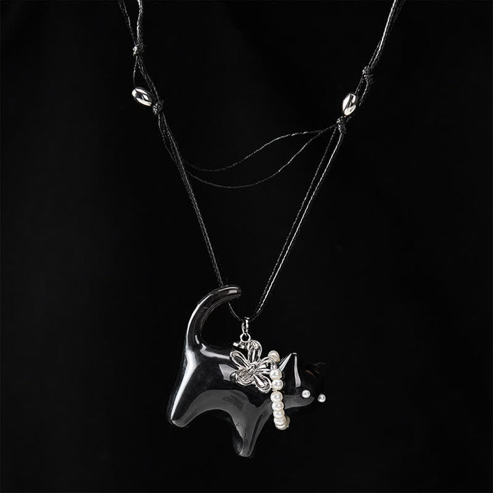 Buddha Stones Hars Zwart Bruine Kat Bloem Parel Kralen Ketting - image 10