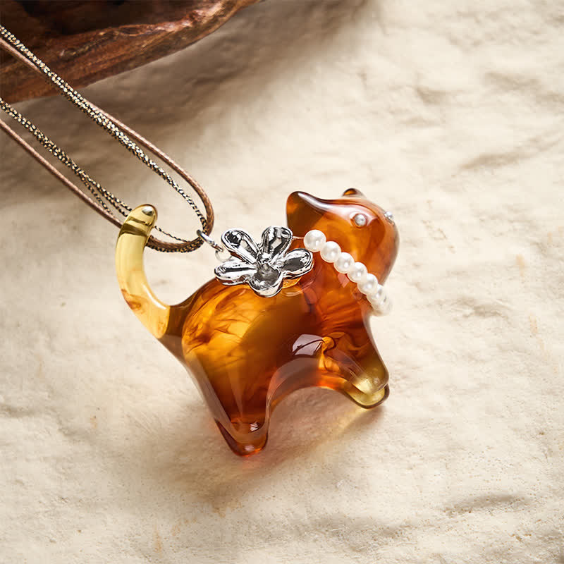 Buddha Stones Hars Zwart Bruine Kat Bloem Parel Kralen Ketting - image 2