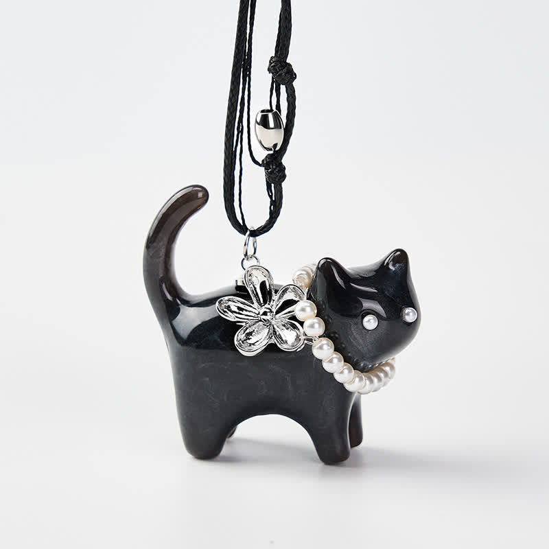 Buddha Stones Hars Zwart Bruine Kat Bloem Parel Kralen Ketting - image 8
