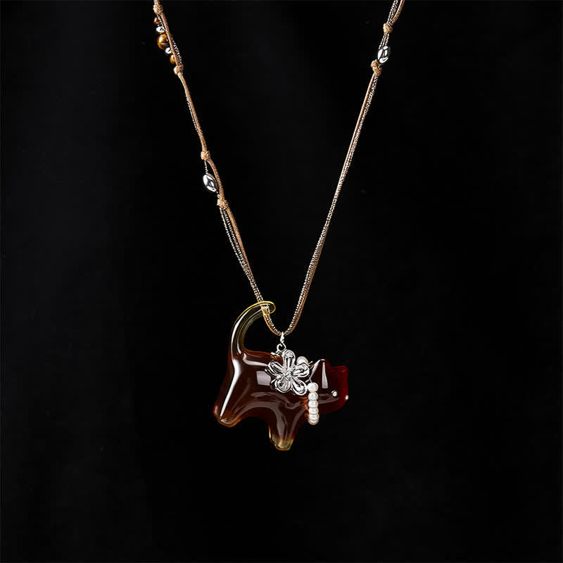 Buddha Stones Hars Zwart Bruine Kat Bloem Parel Kralen Ketting - image 4