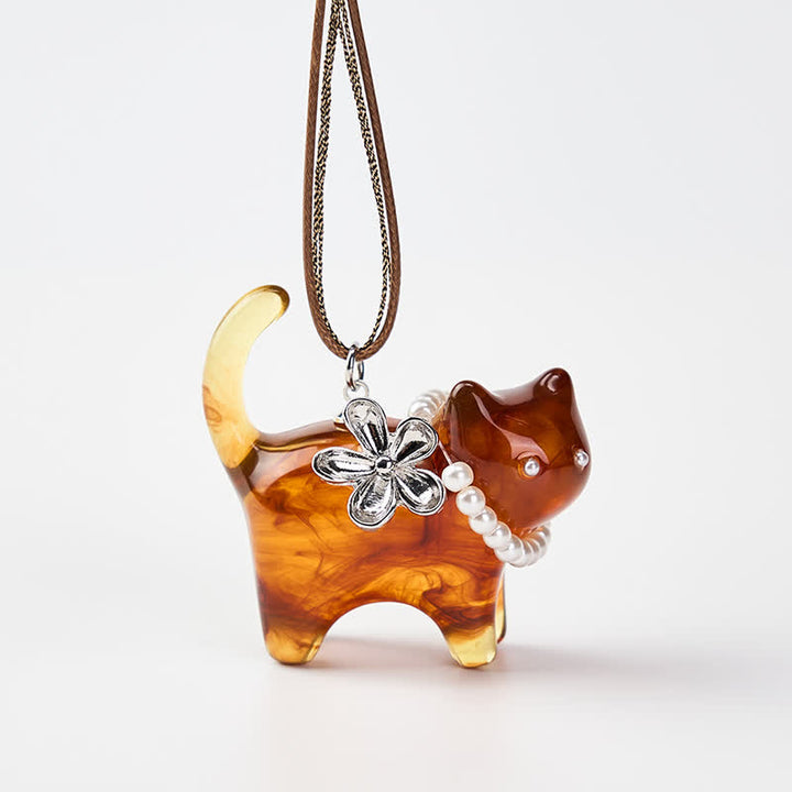 Buddha Stones Hars Zwart Bruine Kat Bloem Parel Kralen Ketting - image 1