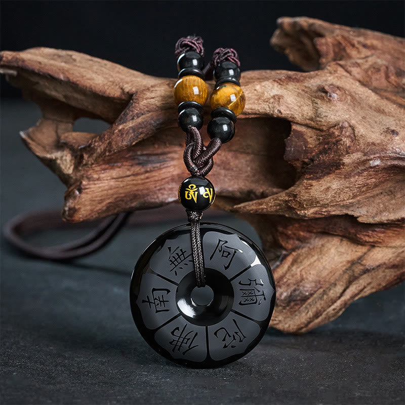 Buddha Stones Zwarte obsidiaan Namo Ami vredesgesp beschermingsketting Ketting - Zwarte obsidiaan (Zuivering♥Kracht) - image 0