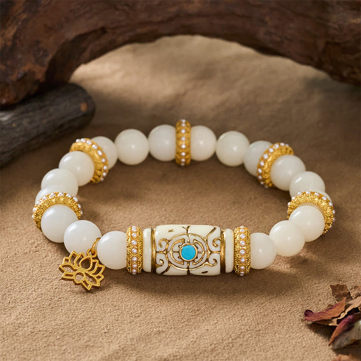 Buddha Stones Witte Bodhizaad hars tonvormige lotus hanger ronde Armband - image 7