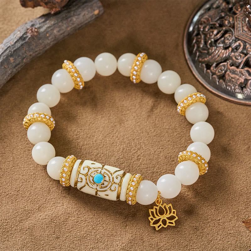 Buddha Stones Witte Bodhizaad hars tonvormige lotus hanger ronde Armband - image 2