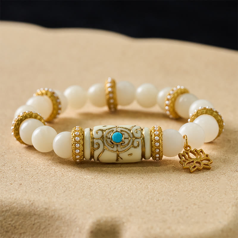 Buddha Stones Witte Bodhizaad hars tonvormige lotus hanger ronde Armband - image 1
