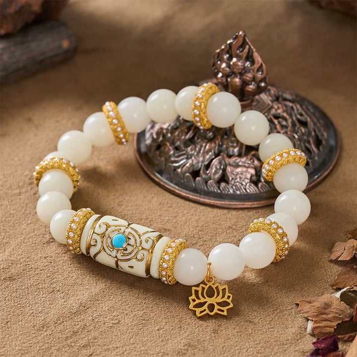 Buddha Stones Witte Bodhizaad hars tonvormige lotus hanger ronde Armband - image 3
