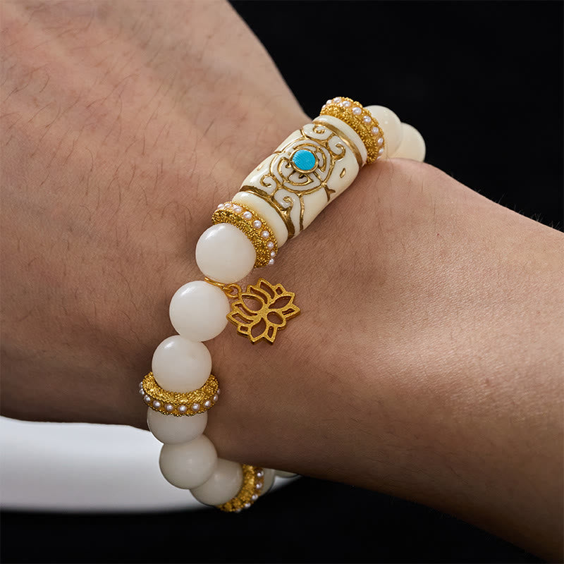 Buddha Stones Witte Bodhizaad hars tonvormige lotus hanger ronde Armband - image 4