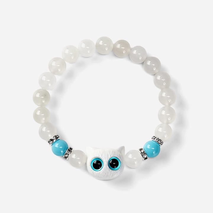 Buddha Stones Witte jade, zwarte obsidiaan, schattige kattenkop, zuiverheid Armband - image 9