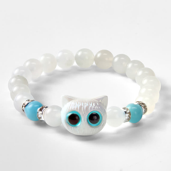 Buddha Stones Witte jade, zwarte obsidiaan, schattige kattenkop, zuiverheid Armband - image 10