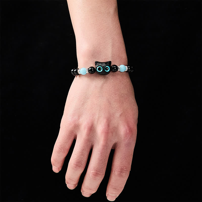 Buddha Stones Witte jade, zwarte obsidiaan, schattige kattenkop, zuiverheid Armband - image 17