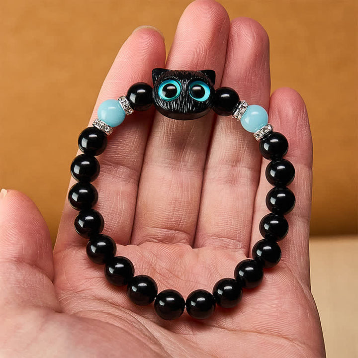 Buddha Stones Witte jade, zwarte obsidiaan, schattige kattenkop, zuiverheid Armband - image 18
