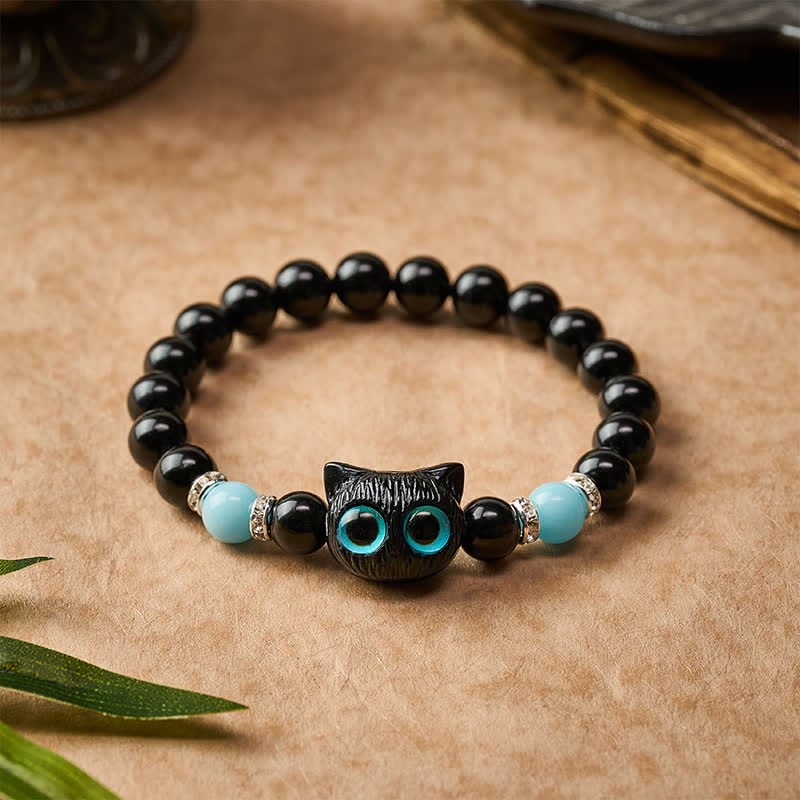 Buddha Stones Witte jade, zwarte obsidiaan, schattige kattenkop, zuiverheid Armband - image 19
