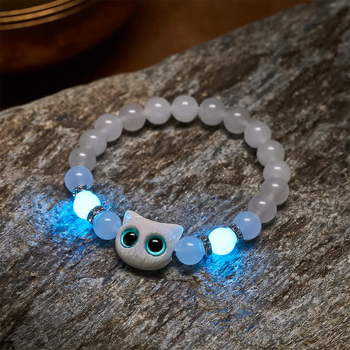 Buddha Stones Witte jade, zwarte obsidiaan, schattige kattenkop, zuiverheid Armband - image 4