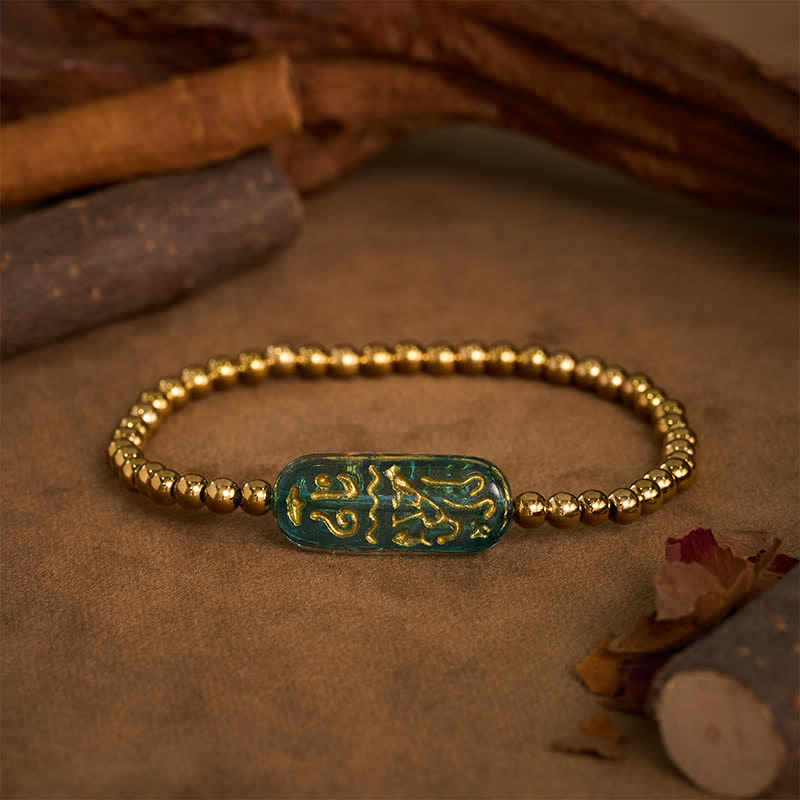 Buddha Stones Titanium stalen Liuli Om Mani Padme Hum Armband - Blauw - image 0