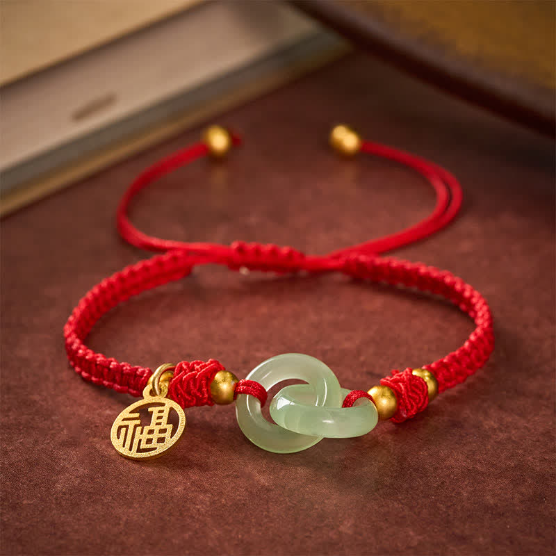 Buddha Stones Koperen Liuli Fu geluksarmband met rood Armband - Fu-personage (Geluk ♥ Zegen) - image 0