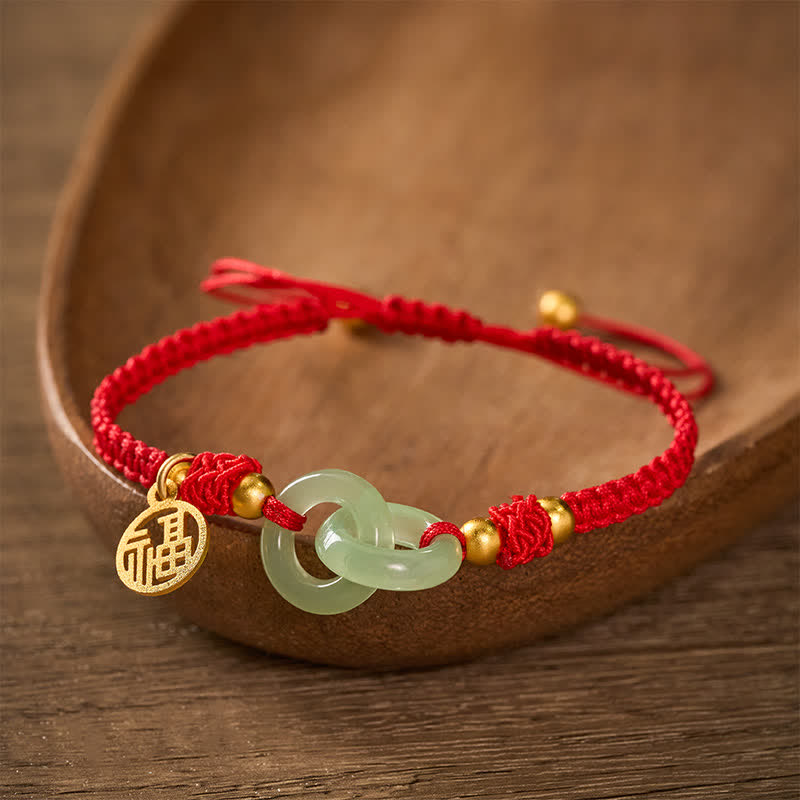 Buddha Stones Koperen Liuli Fu geluksarmband met rood Armband - image 1
