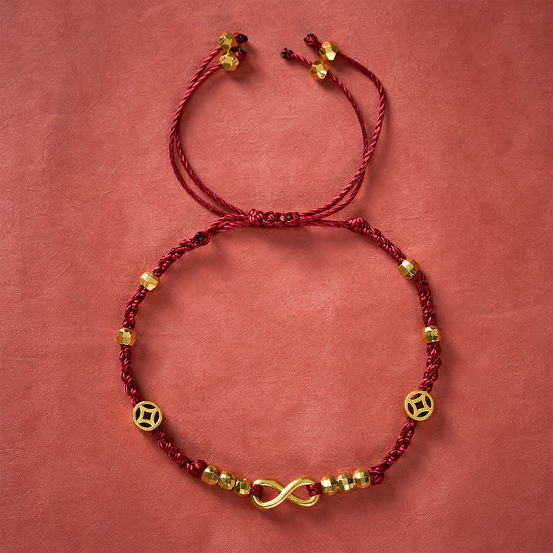 Buddha Stones Gevlochten rood koord armband met Chinees munt-oneindigheidssymbool en Armband - image 1