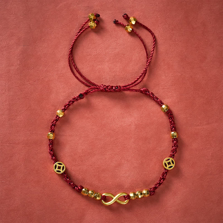 Buddha Stones Gevlochten rood koord armband met Chinees munt-oneindigheidssymbool en Armband - image 1