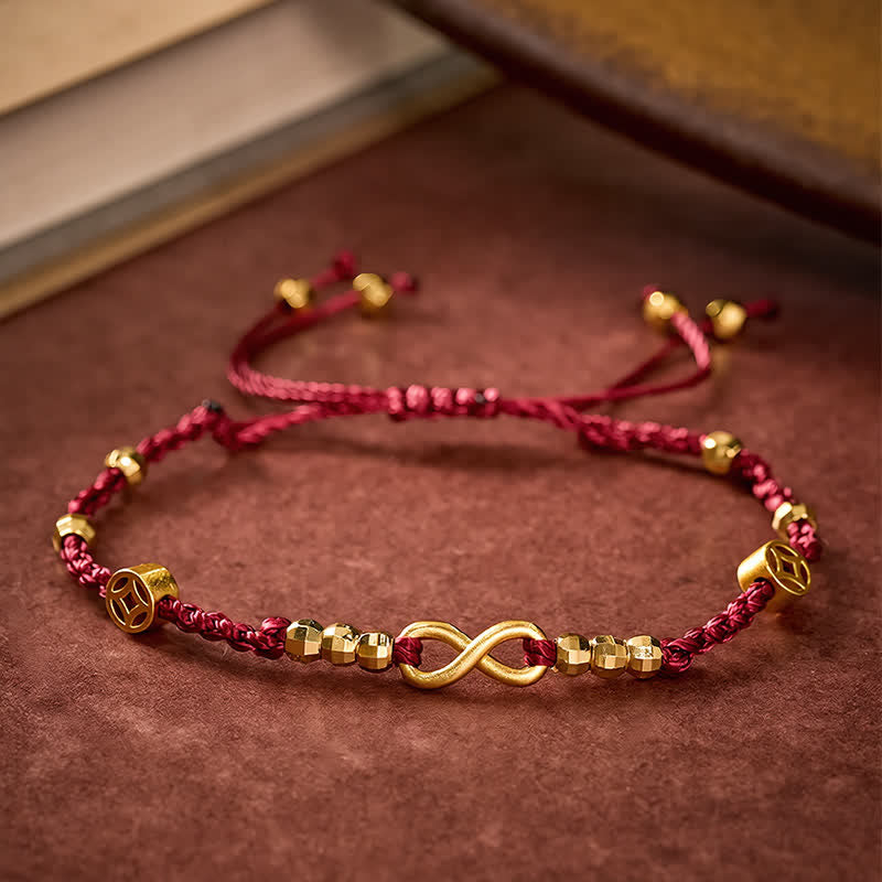 Buddha Stones Gevlochten rood koord armband met Chinees munt-oneindigheidssymbool en Armband - image 3
