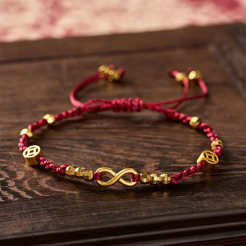Buddha Stones Gevlochten rood koord armband met Chinees munt-oneindigheidssymbool en Armband - Rode draad (Bescherming ♥ Geluk) - image 0