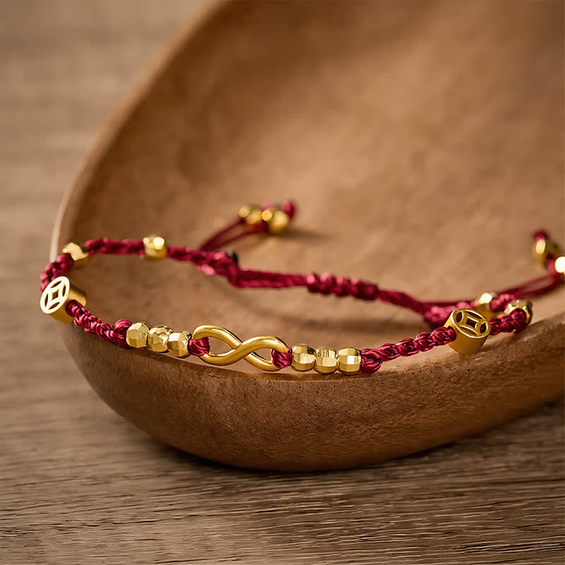 Buddha Stones Gevlochten rood koord armband met Chinees munt-oneindigheidssymbool en Armband - image 2