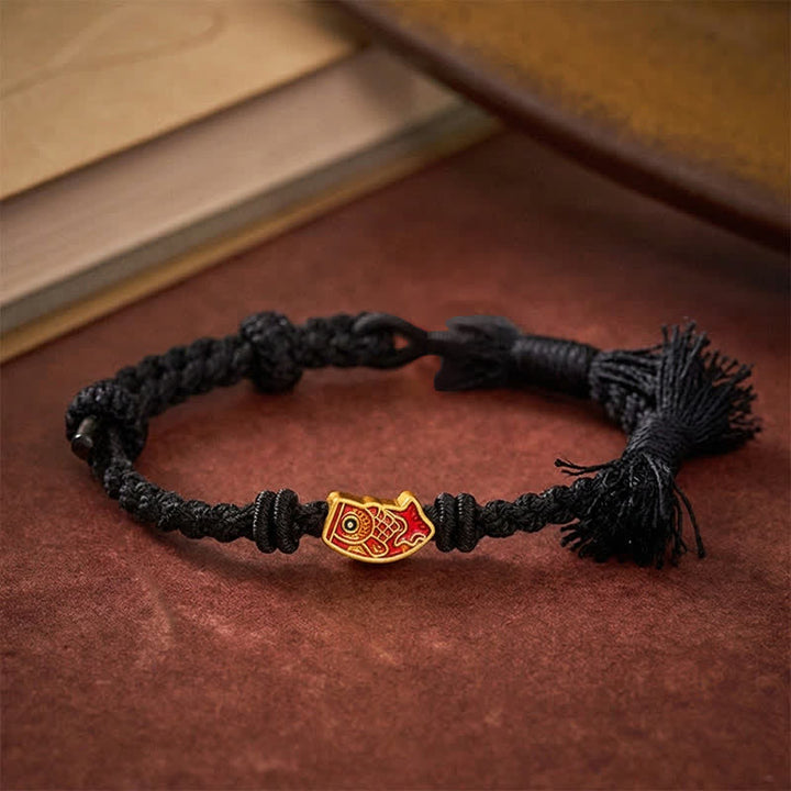 Buddha Stones Gelukbrengende rode Armband met koi-vis - Zwarte snaar - image 15