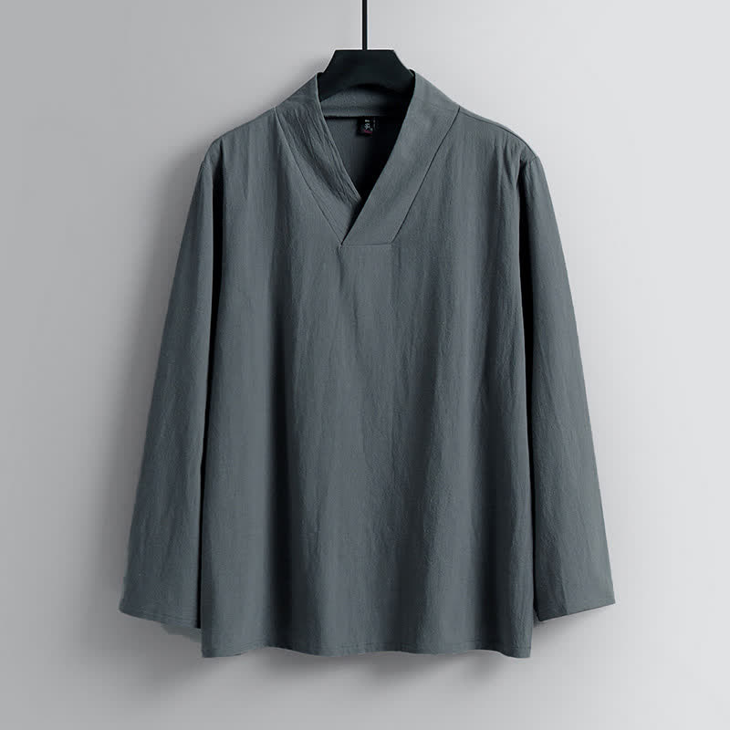 Buddha Stones Tang-pak van katoen en linnen met gekruiste kraag, Hanfu-top en -broek, herenset - image 1