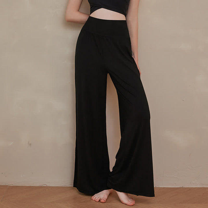 Buddha Stones Casual effen damesbroek met hoge Taille en elastische wijde pijpen - Zwart - US8-10, UK/AU12-14, EU40-42 (XL) - image 12