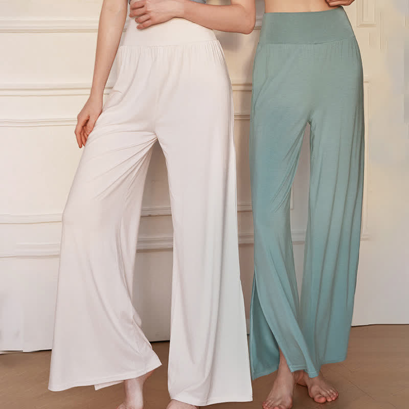 Buddha Stones Casual effen damesbroek met hoge Taille en elastische wijde pijpen - image 11