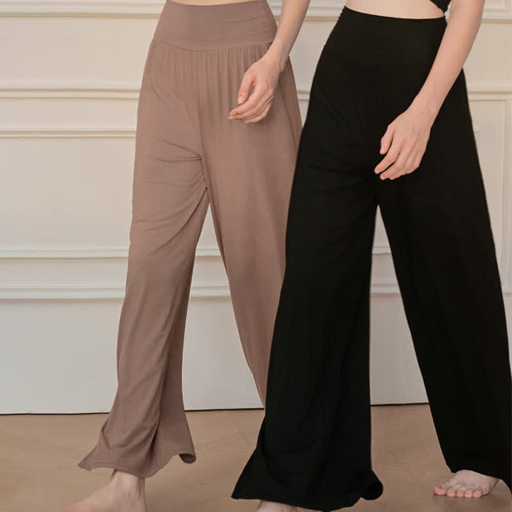 Buddha Stones Casual effen damesbroek met hoge Taille en elastische wijde pijpen - image 14