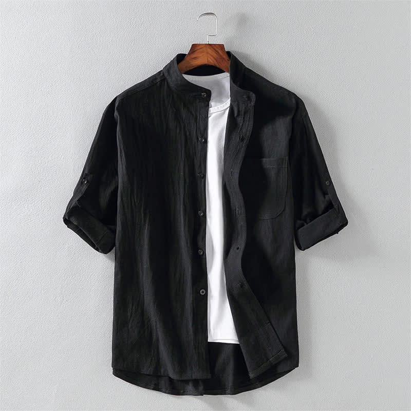 Buddha Stones Zomers effen herenoverhemd met knoopsluiting en korte Mouwlengte - Zwart - US/UK/AU46, EU56 (5XL) - image 0