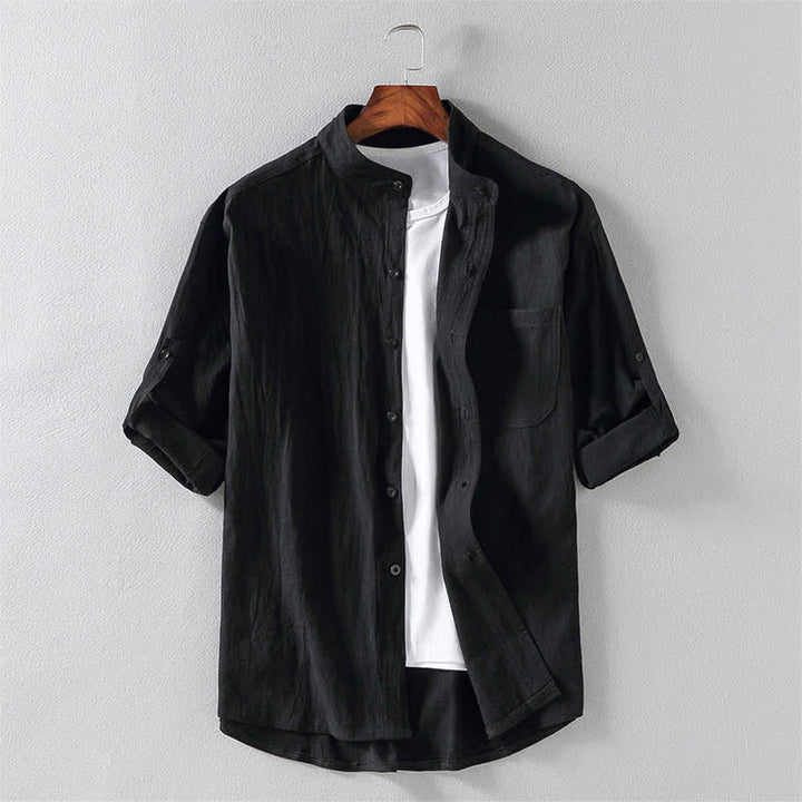 Buddha Stones Zomers effen herenoverhemd met knoopsluiting en korte Mouwlengte - Zwart - US/UK/AU46, EU56 (5XL) - image 0