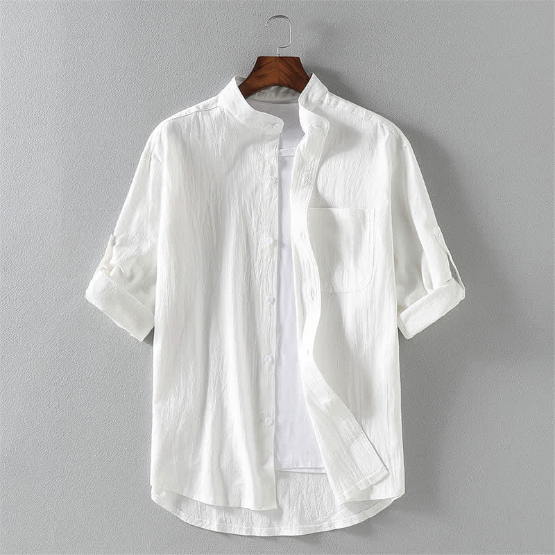 Buddha Stones Zomers effen herenoverhemd met knoopsluiting en korte Mouwlengte - Wit - US/UK/AU46, EU56 (5XL) - image 2